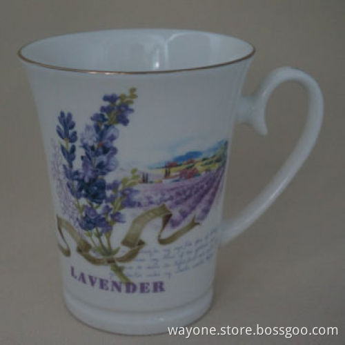 13oz Coffee Mug Set, Lavender Design, with Gold Line, Display Box, Ideal for Gifts and Promotions